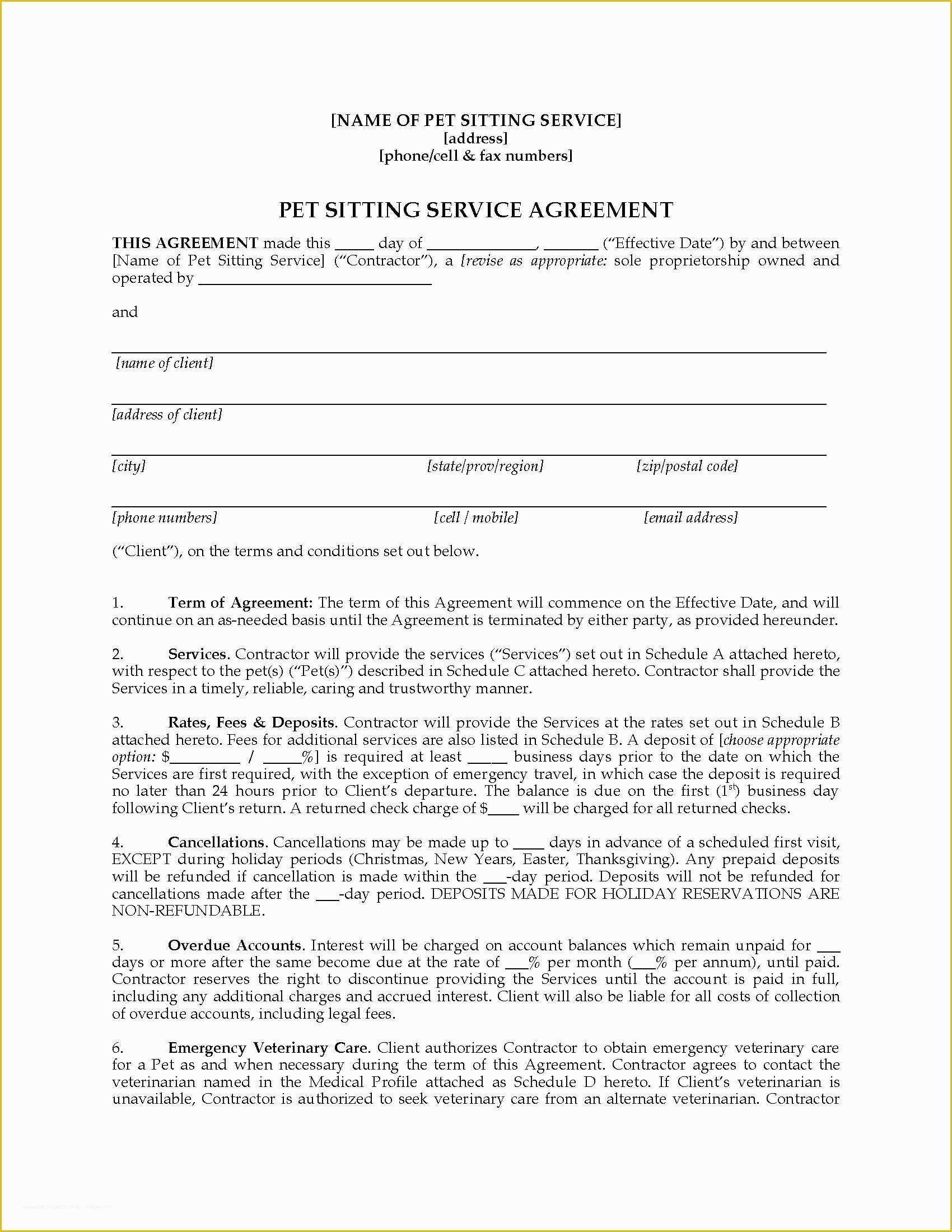 Pet Sitter Contract Template Free Of Pet Sitter Contract forms Package