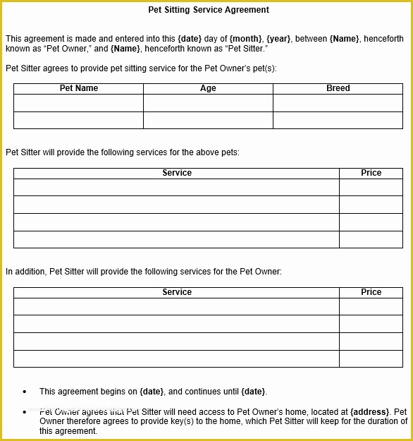 Pet Sitter Contract Template Free Of Pet Sitting Contract Template