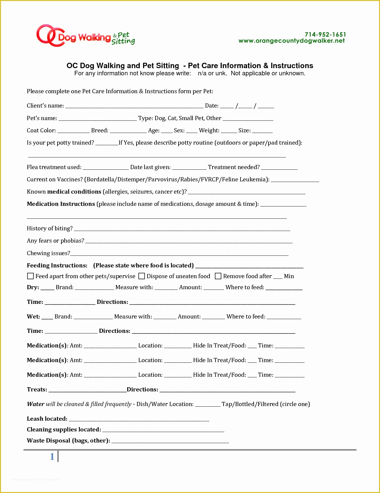 Pet Sitter Contract Template Free Of Pet Sitting Instruction Template Free