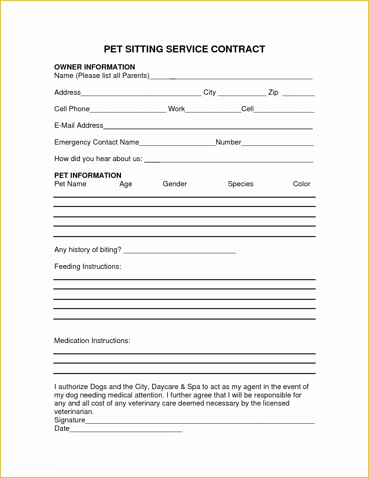 Pet Sitter Contract Template Free Of Pet Sitting Instruction Template Free