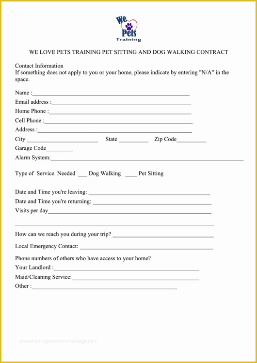 Pet Sitter Contract Template Free Of top Pet Sitting Contract Templates Free to In Pdf
