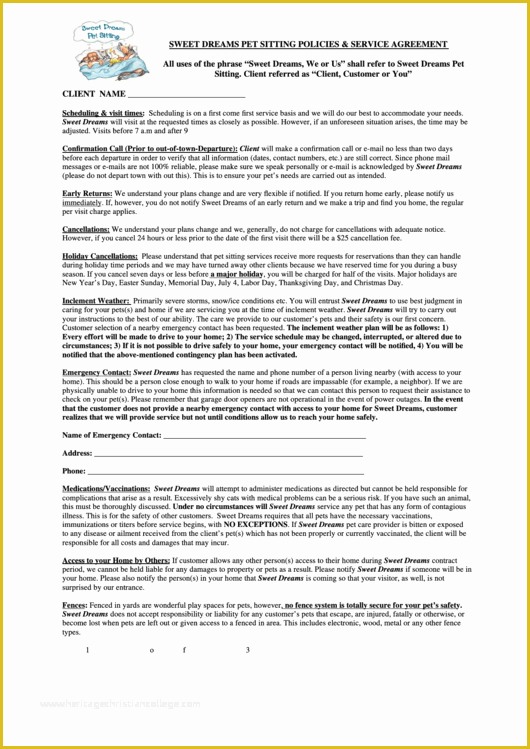 Pet Sitter Contract Template Free Of top Pet Sitting Contract Templates Free to In Pdf