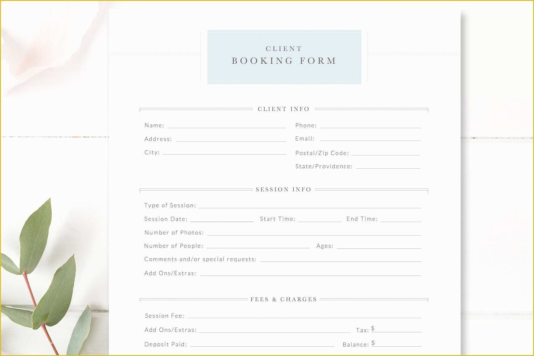 Photography Booking form Template Free Of Client Booking form for Grapher Templates