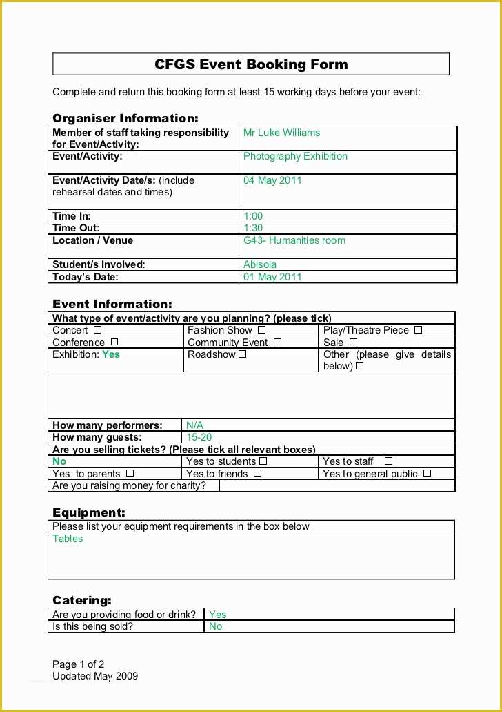 Photography Booking form Template Free Of event Booking form