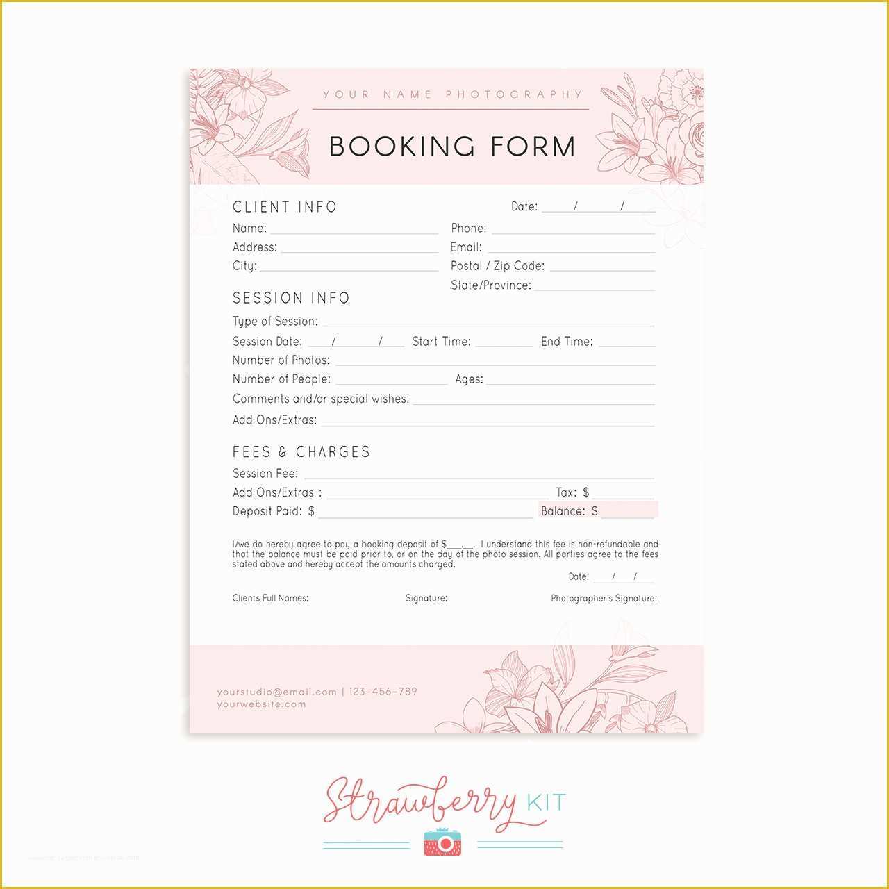 Photography Booking form Template Free Of Floral Client Booking form Template for Graphers