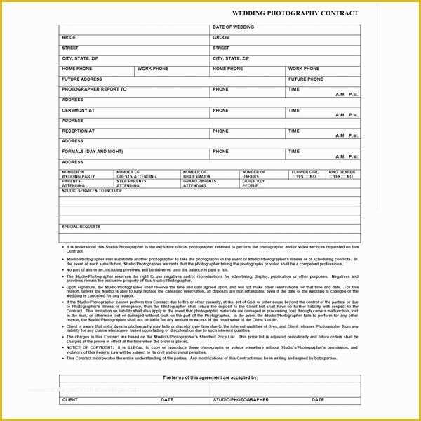 Photography Booking form Template Free Of Free Printable Wedding Graphy Contract Template form