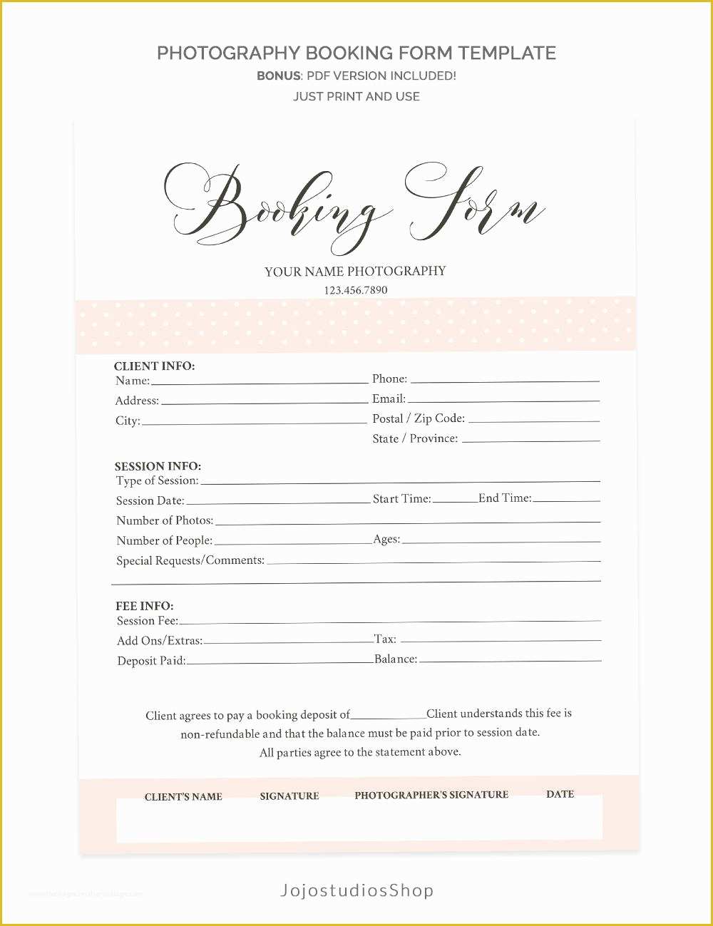 Photography Booking form Template Free Of Graphy Booking form Client Booking form Shop