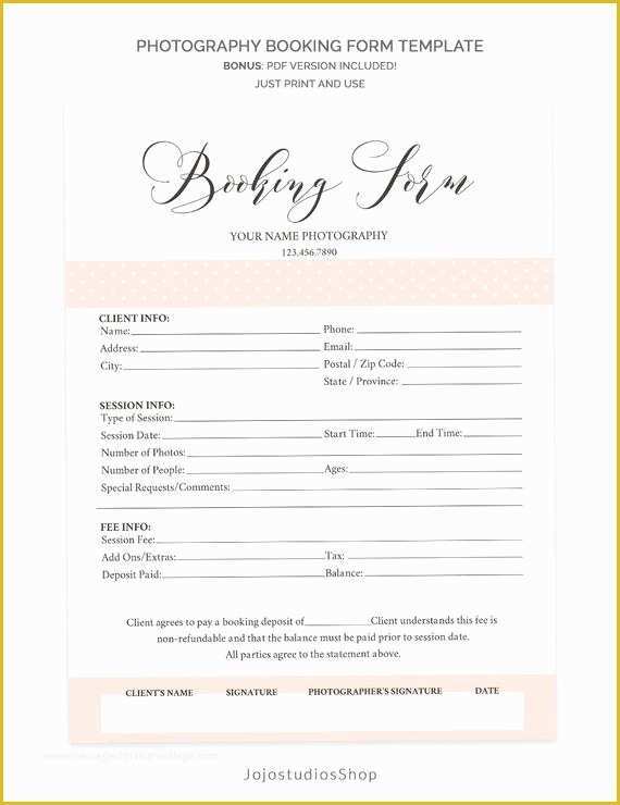 Photography Booking form Template Free Of Graphy Booking form Client Booking form Shop