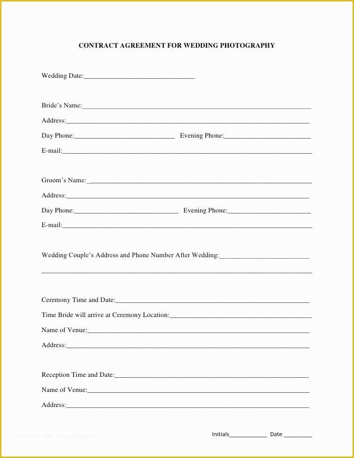 Photography Booking form Template Free Of Wedding Graphy Booking form Template Download