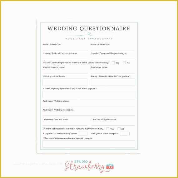 Photography Booking form Template Free Of Wedding Photography Questionnaire Template Graphy