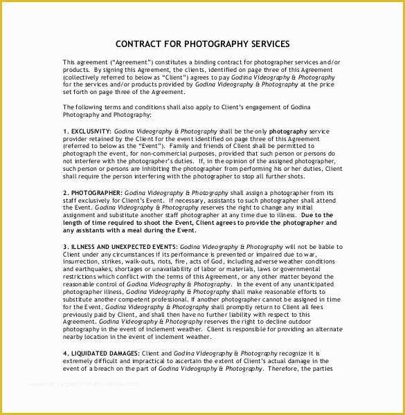 Photography Contract Template Free Of 20 Graphy Contract Template