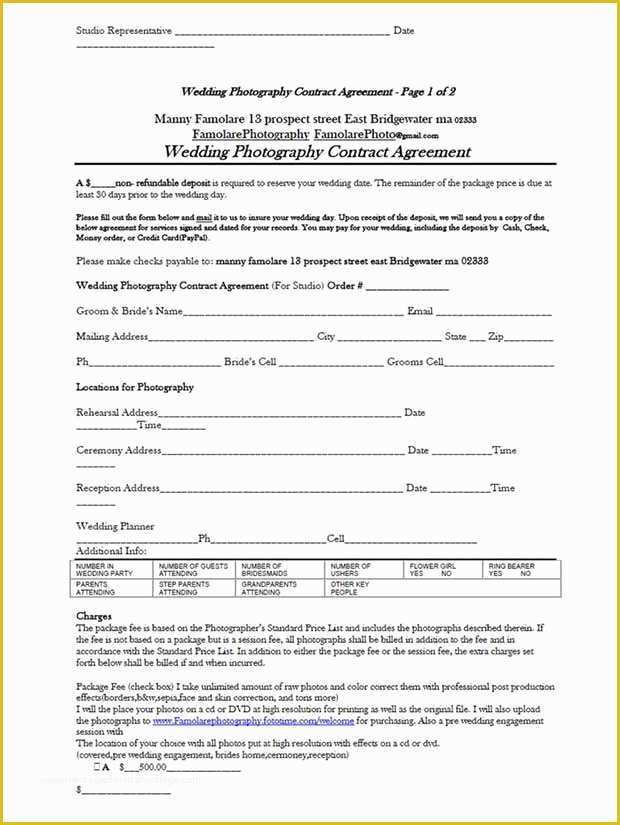 Photography Contract Template Free Of 5 Free Wedding Graphy Contract Templates