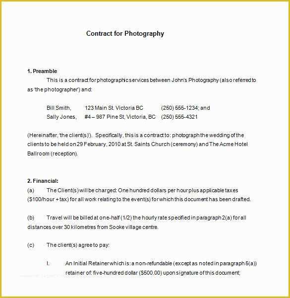 Photography Contract Template Free Of 7 Mercial Graphy Contract Templates Free Word