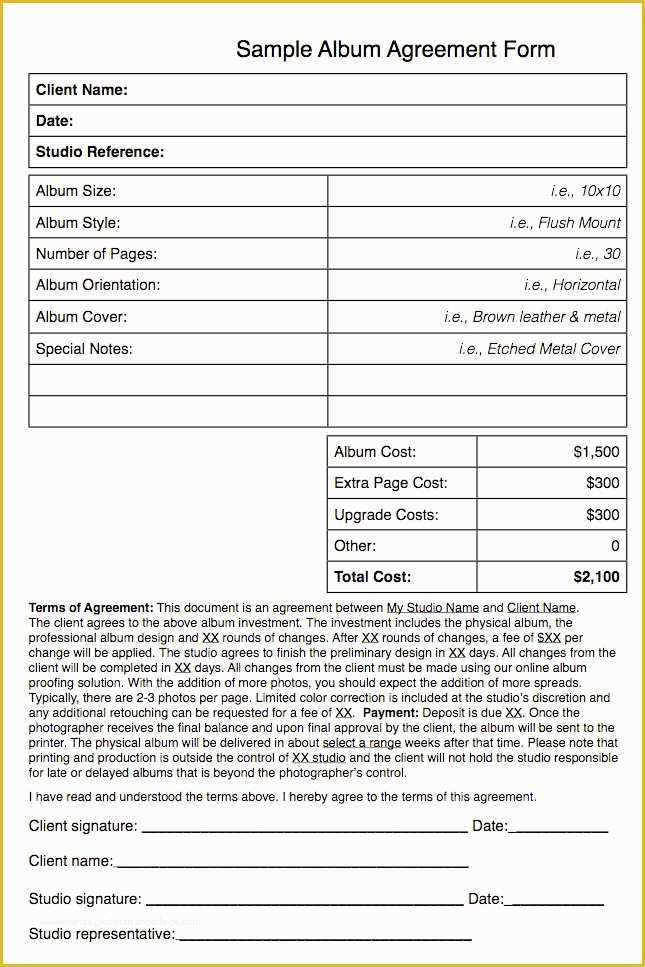 Photography Contract Template Free Of Free Printable Wedding Graphy Contract Template form