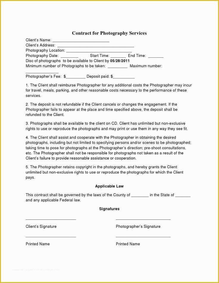 Photography Contract Template Free Of Free Printable Wedding Graphy Contract Template form