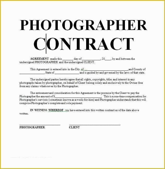 Photography Contract Template Free Of Graphy Contract