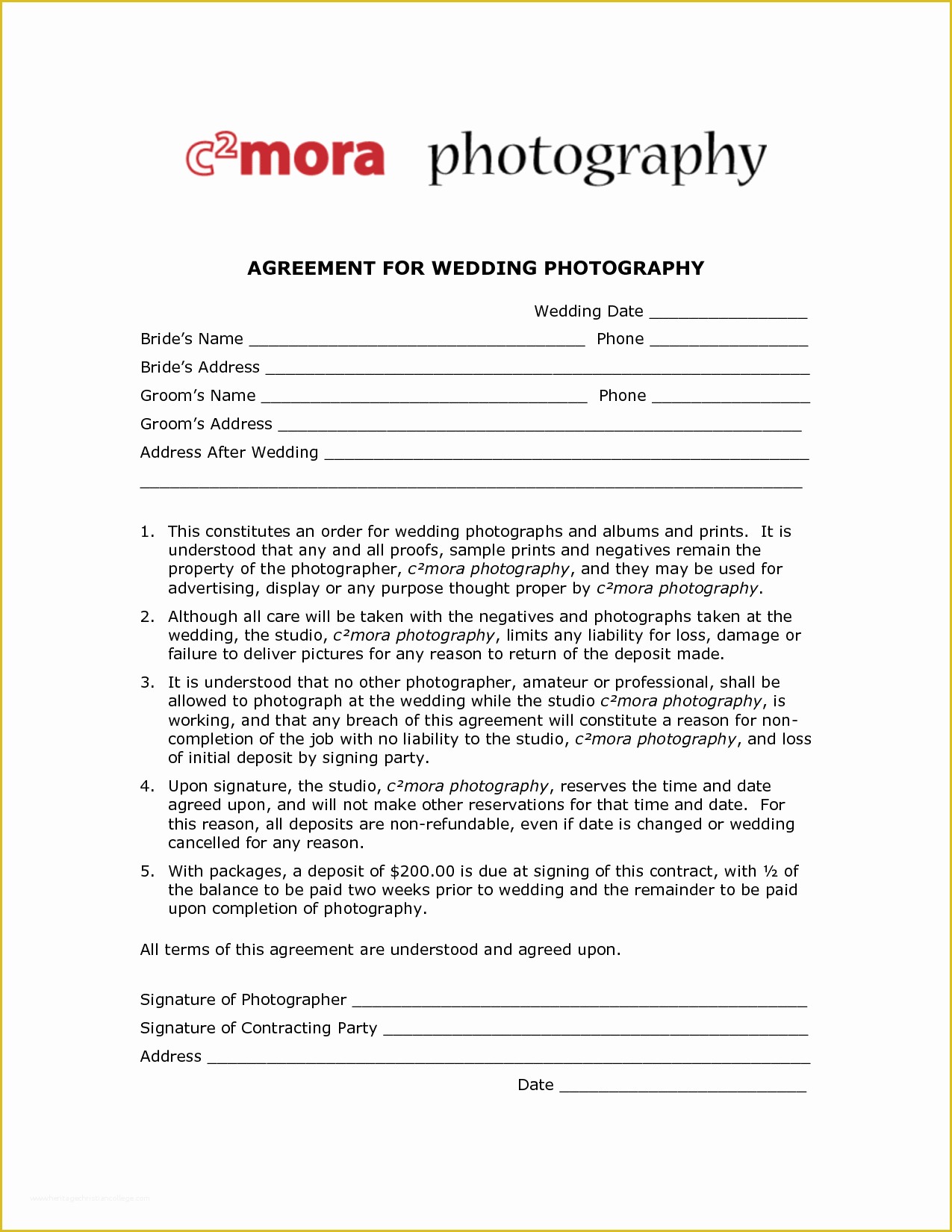 Photography Contract Template Free Of Graphy Contract Template Free Printable Documents