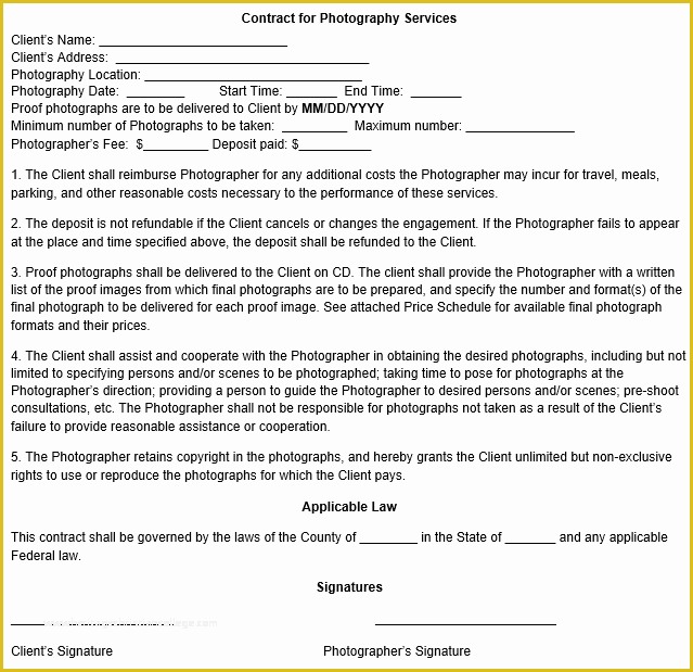 Photography Contract Template Free Of Graphy Contract Template