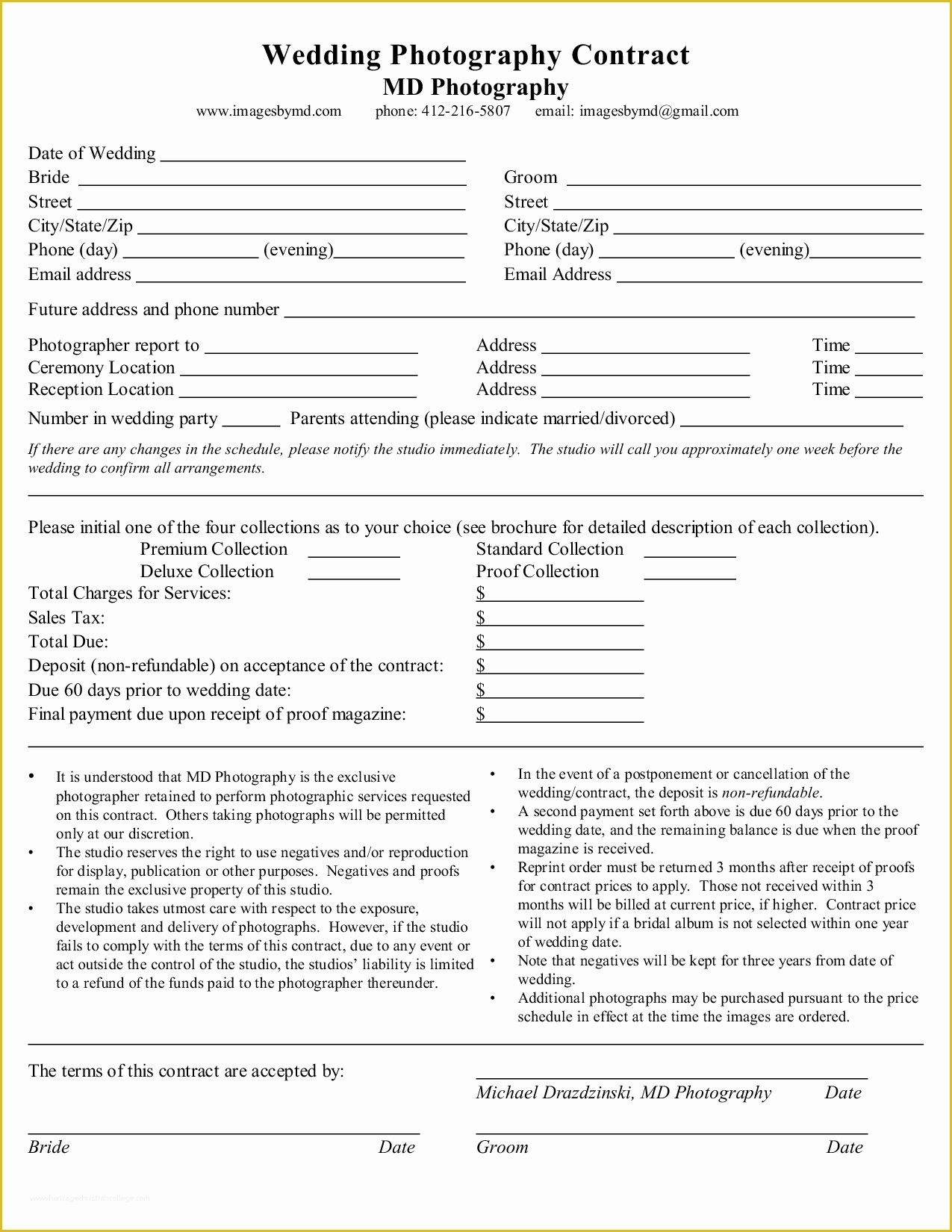 Photography Contract Template Free Of Photogapher Contract