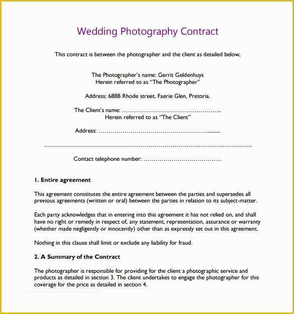 Photography Contract Template Free Of Wedding Graphy Contract Template 14 Download Free