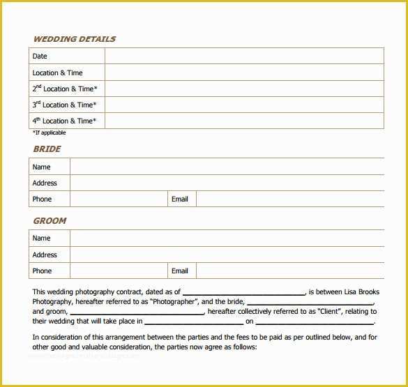 Photography Contract Template Free Of Wedding Graphy Contract Template 14 Download Free