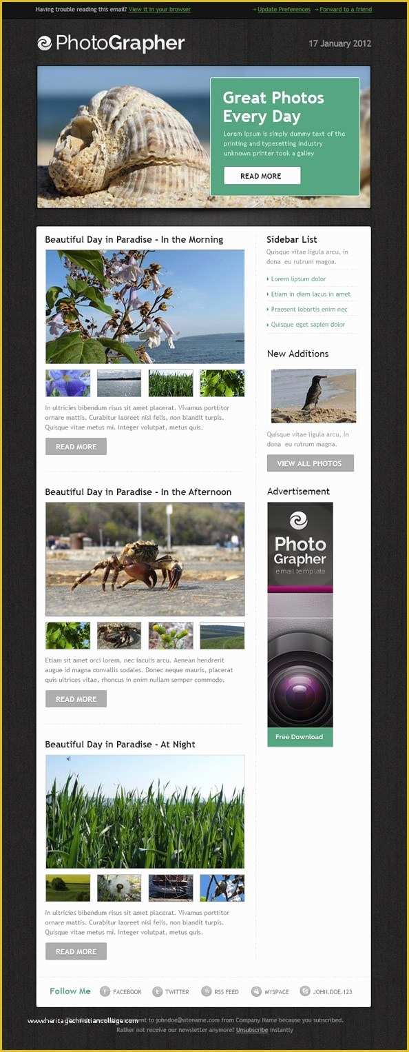 Photography Email Templates Free Of 36 Best Email Newsletter Templates Free Psd & HTML