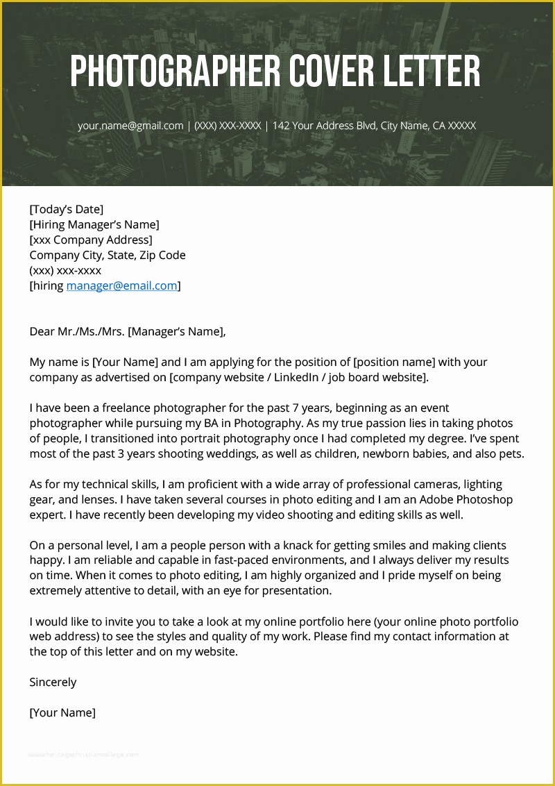 Photography Email Templates Free Of Grapher Cover Letter Example & Writing Tips