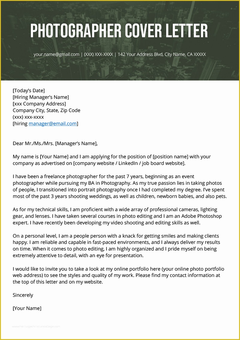 Photography Email Templates Free Of Grapher Cover Letter Example & Writing Tips