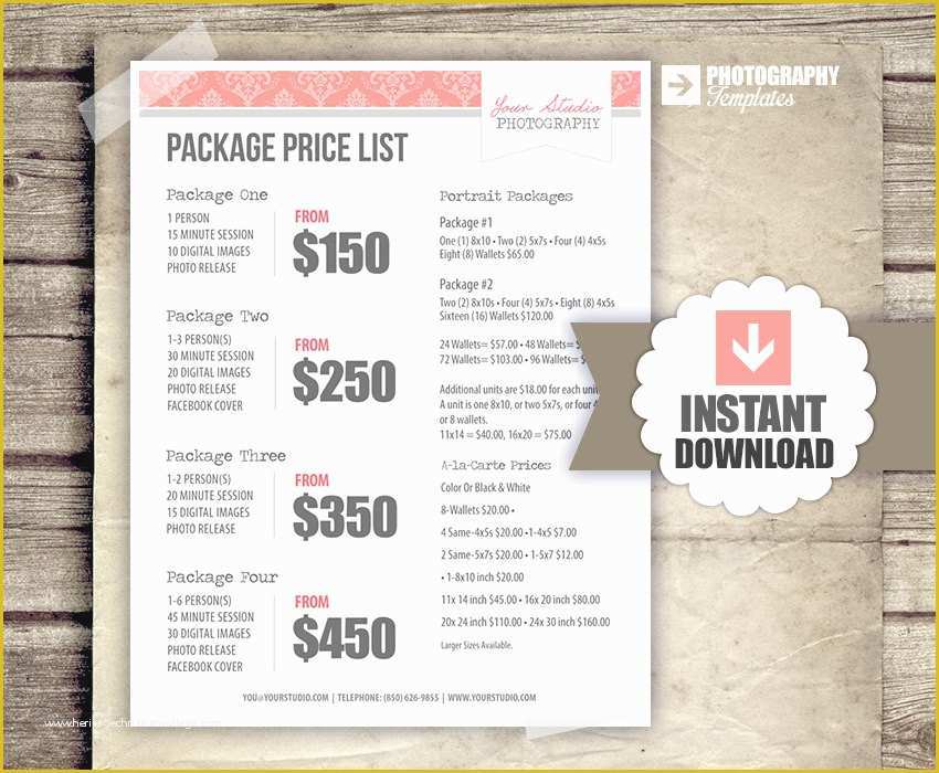 Photography Price List Template Free Of Graphy Price List Pricing List for Graphers