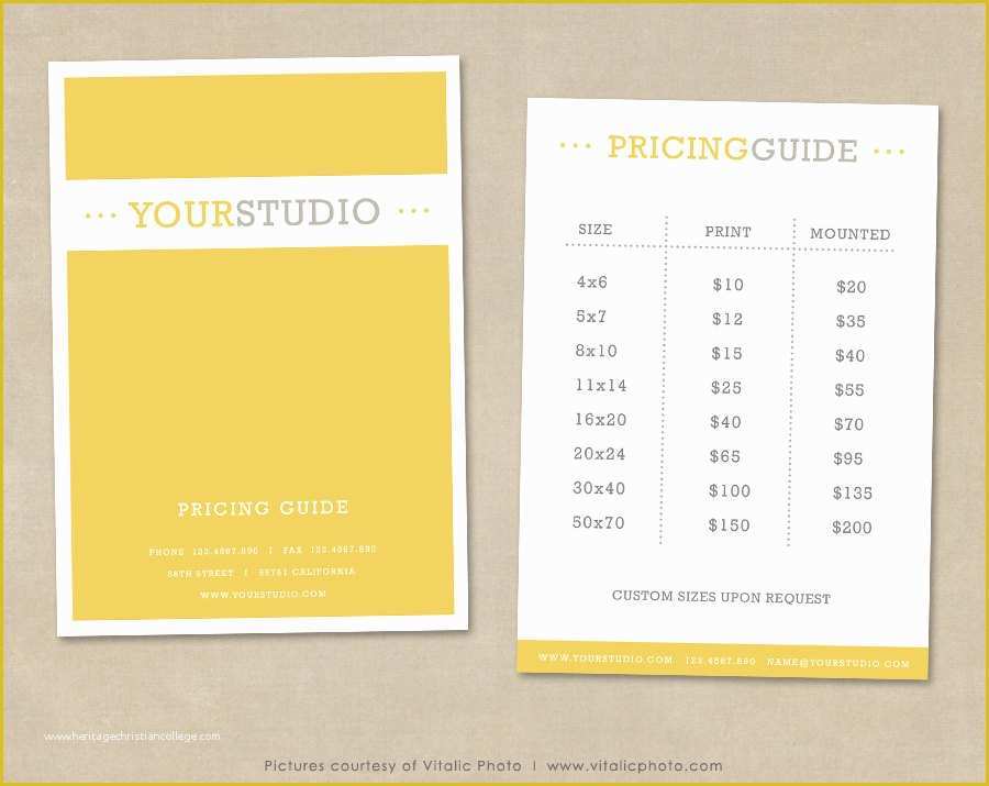 Photography Price List Template Free Of Graphy Pricing Guide Template Price List Shop