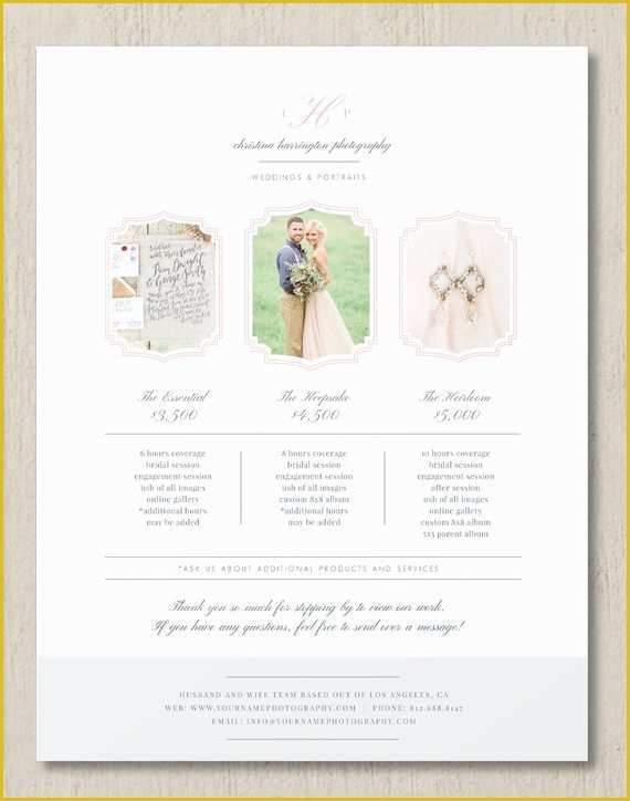 Photography Price List Template Free Of Graphy Pricing Template Wedding Grapher Pricing