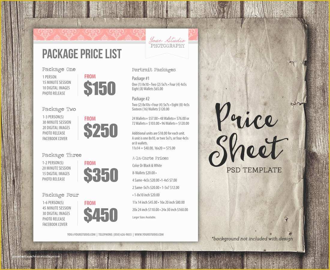 Photography Price List Template Free Of Price List Template Graphy Price Sheet Marketing