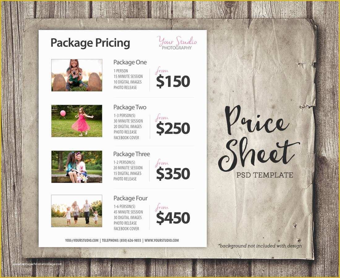 Photography Price List Template Free Of Price List Template Graphy Pricing List Sell Sheet