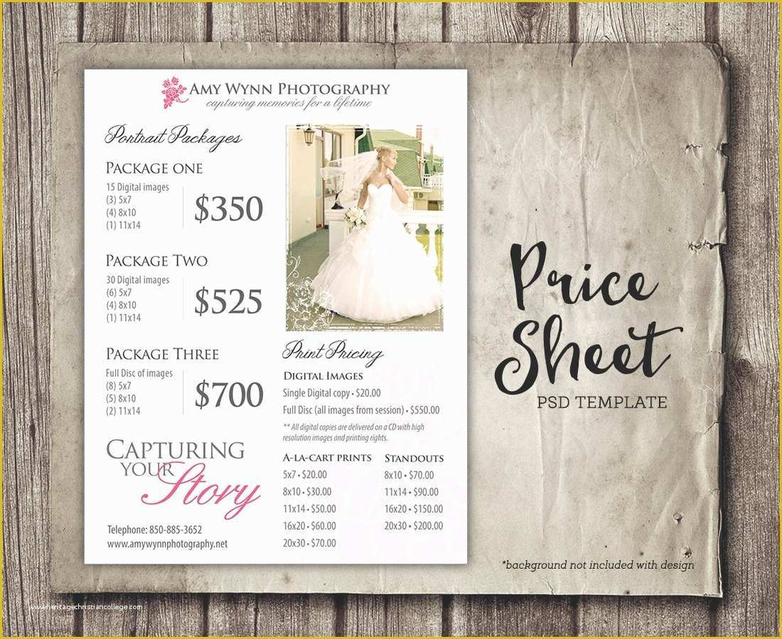 Photography Price List Template Free Of Wedding Price Sheet Graphy Template Grapher Price
