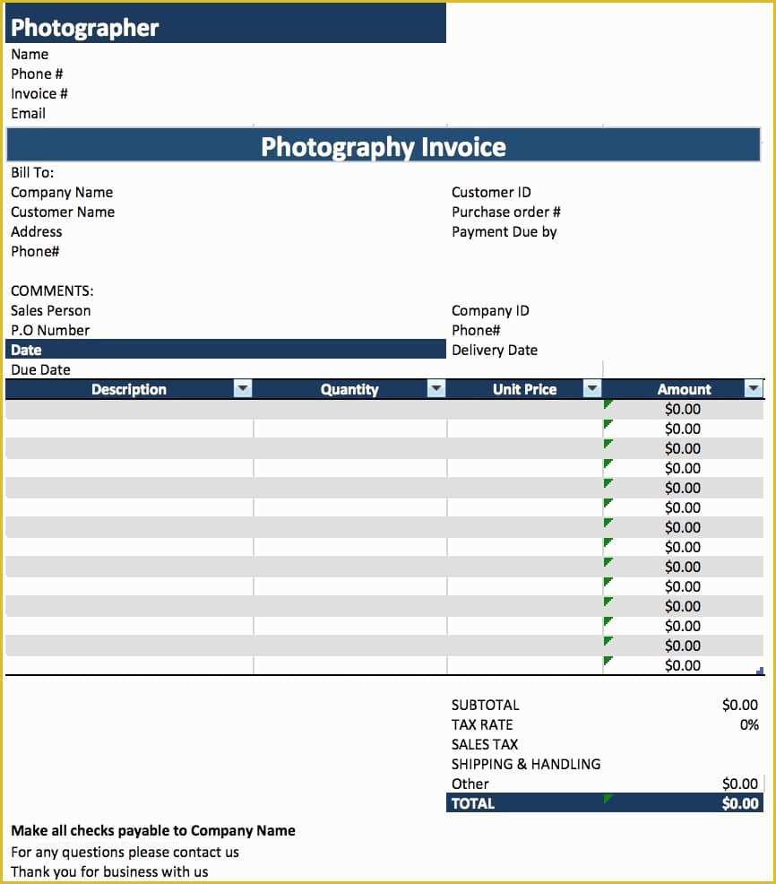 Photography Templates Free Of Free Graphy Invoice Template Excel Pdf
