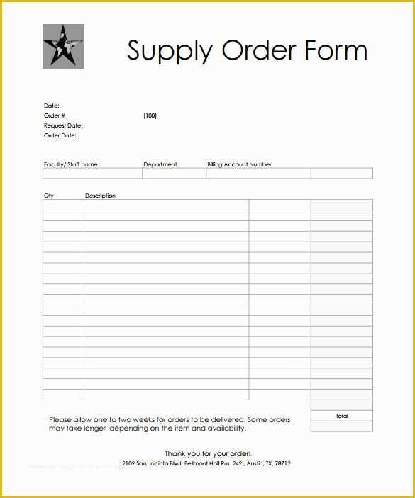 Free Printable Order Form Template Excel