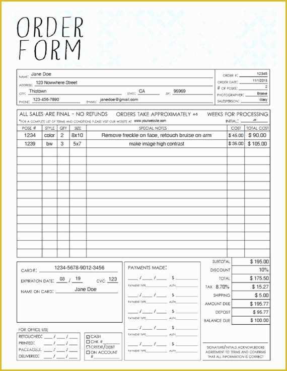 Picture order form Template Free Of Pdf General Graphy Sales order form Template