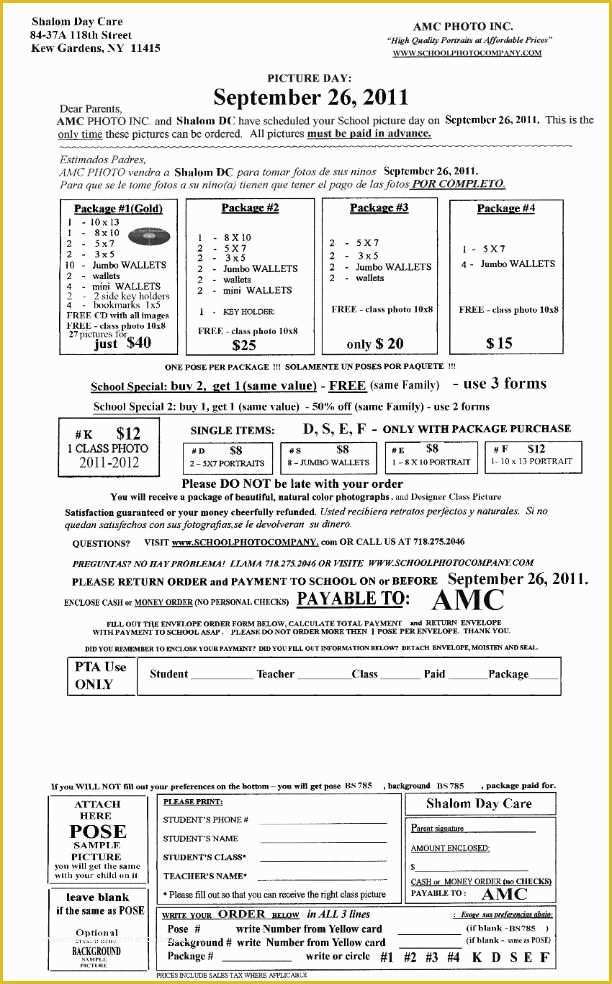 Picture order form Template Free Of School Picture Day order form Template