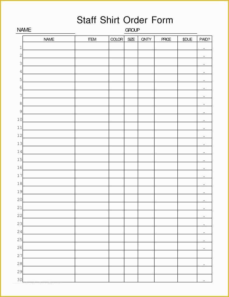 Picture order form Template Free Of Shirt order form Staff Shirt order form