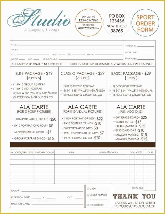 Picture order form Template Free Of Sports Graphy order form Template Shop by