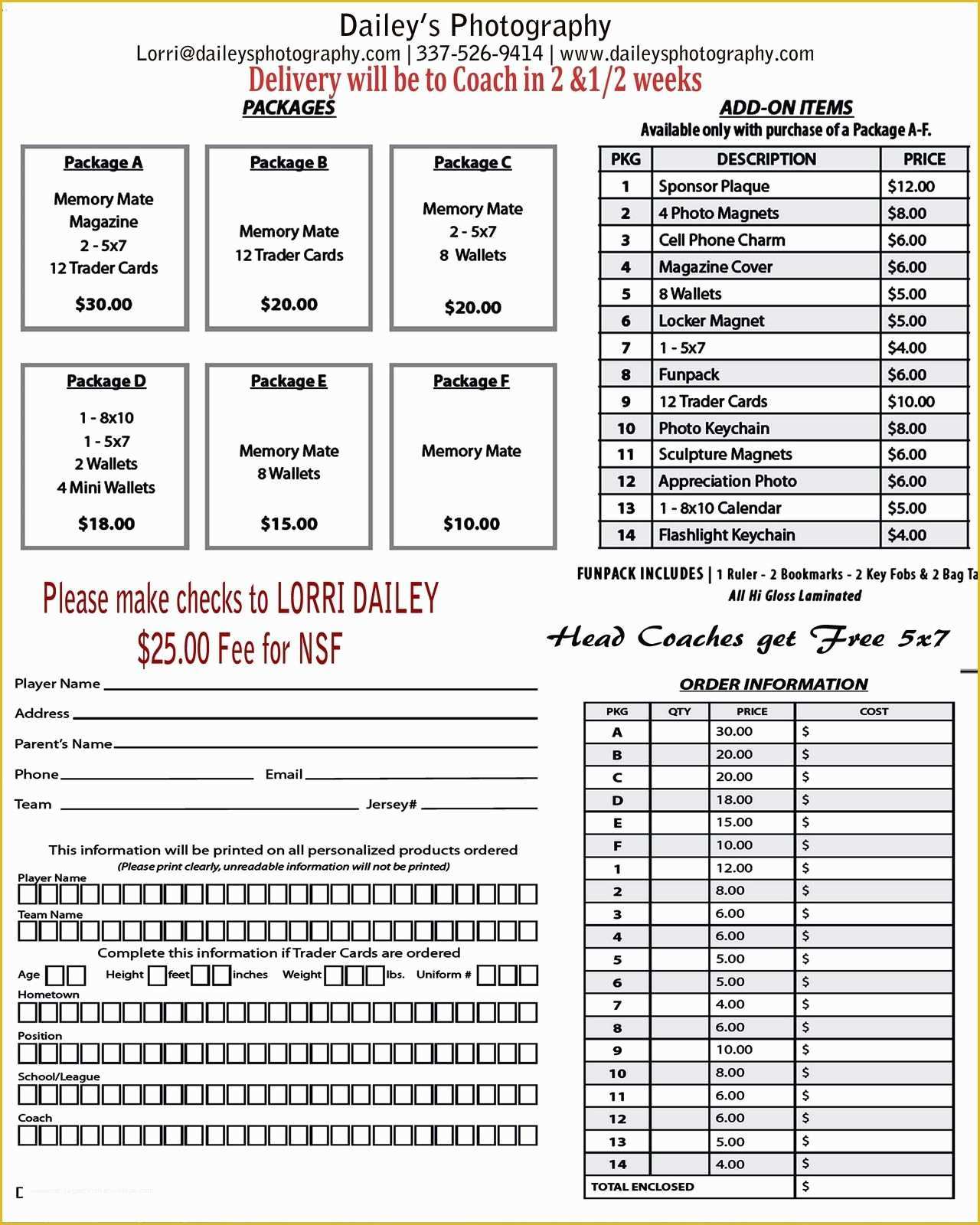 Picture order form Template Free Of Youth Sports Photography order form