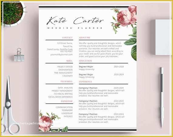Pink Resume Template Free Of Pink Floral Resume Template Floral Cv Template Vintage Roses
