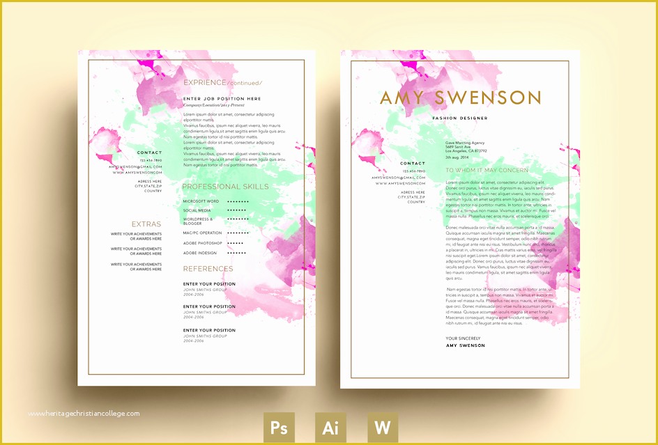 Pink Resume Template Free Of Watercoluor Pink Blue Cv Template Resume Templates On