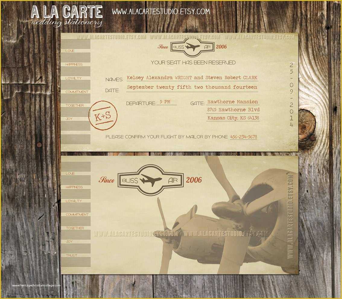 Plane Ticket Wedding Invitation Template Free Of Vintage Airline Ticket Invitation Destination by