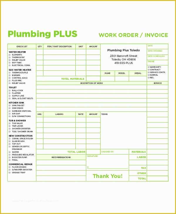 Plumbing Work order Template Free Of 5 Plumbing Invoice – Examples In Word Pdf