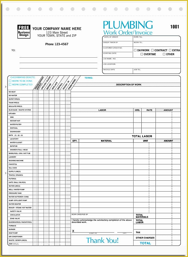 Plumbing Work order Template Free Of Ans Business forms Plumbing Work order Invoice form