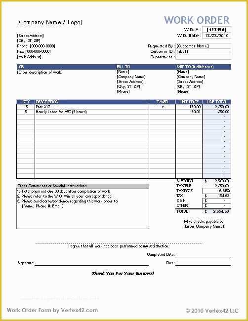 Plumbing Work order Template Free Of Download the Work order form From Vertex42