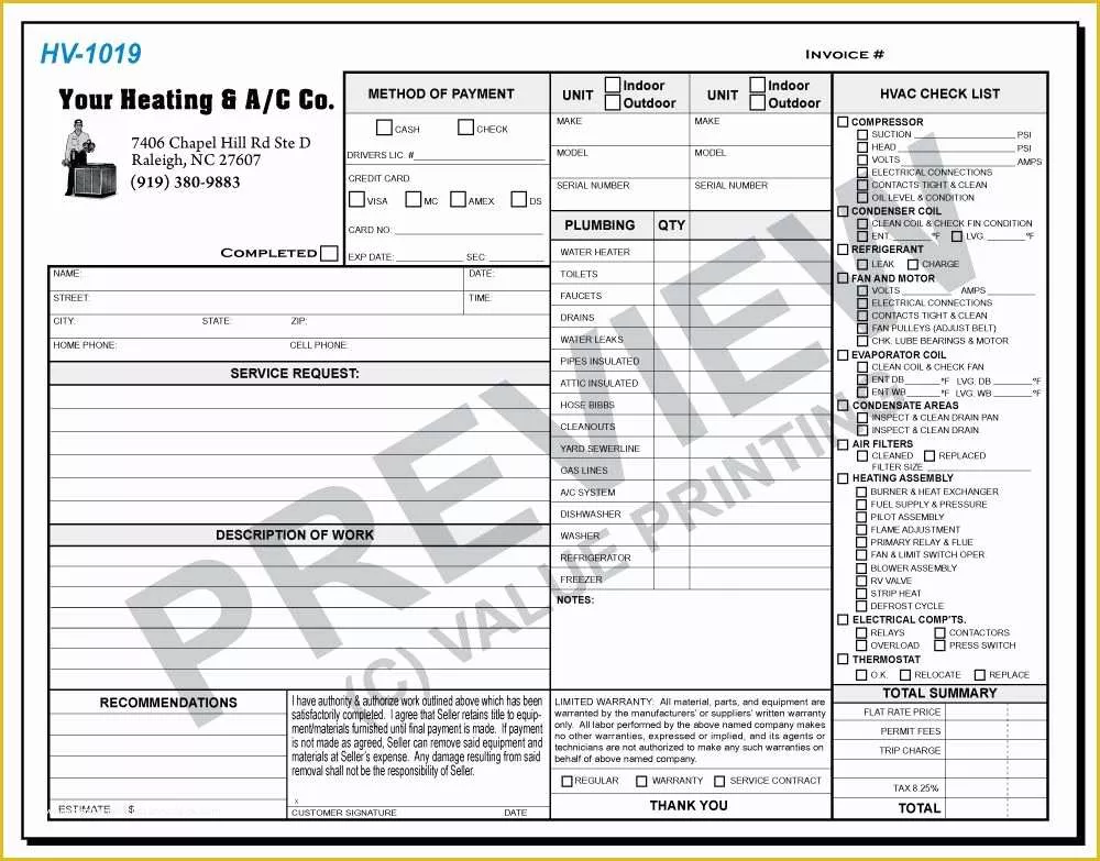 Plumbing Work order Template Free Of Hv 1019 Hvac & Plumbing Joint Work order Invoice