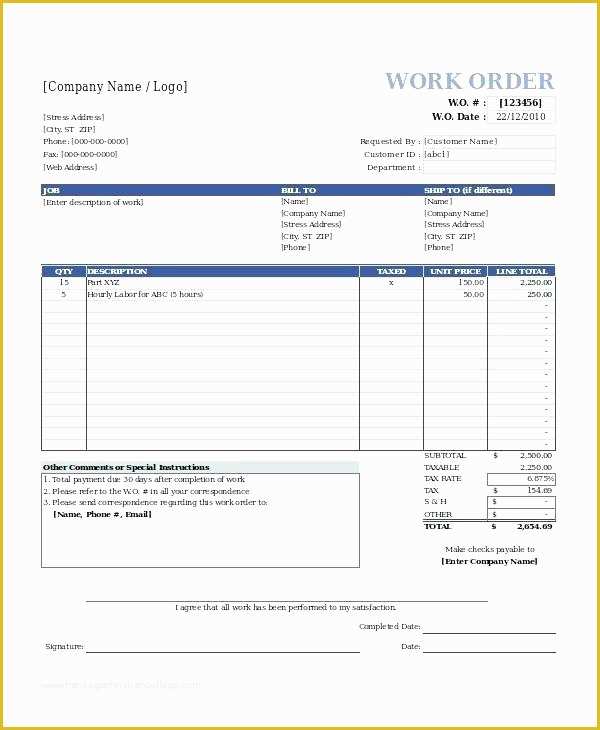 Plumbing Work order Template Free Of Lovely Construction Work order Template Free Plumbing