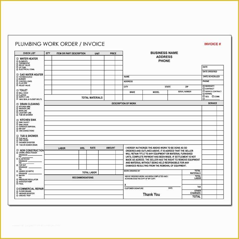 Plumbing Work order Template Free Of Plumbing Contractor Invoice forms Work order Custom